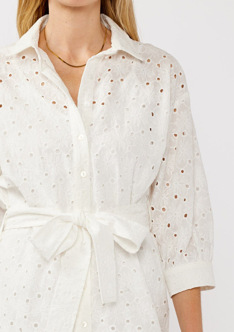 Women's White Embroidered Eyelet Shirt Dress | LOVESTITCH Women's White Embroidered Eyelet Shirt Dress | LOVESTITCH