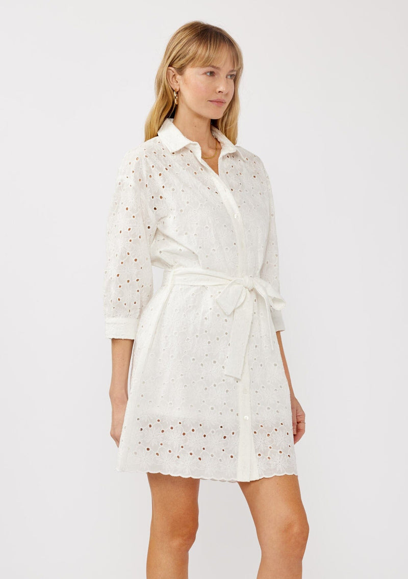 Women's White Embroidered Eyelet Shirt Dress | LOVESTITCH Women's White Embroidered Eyelet Shirt Dress | LOVESTITCH