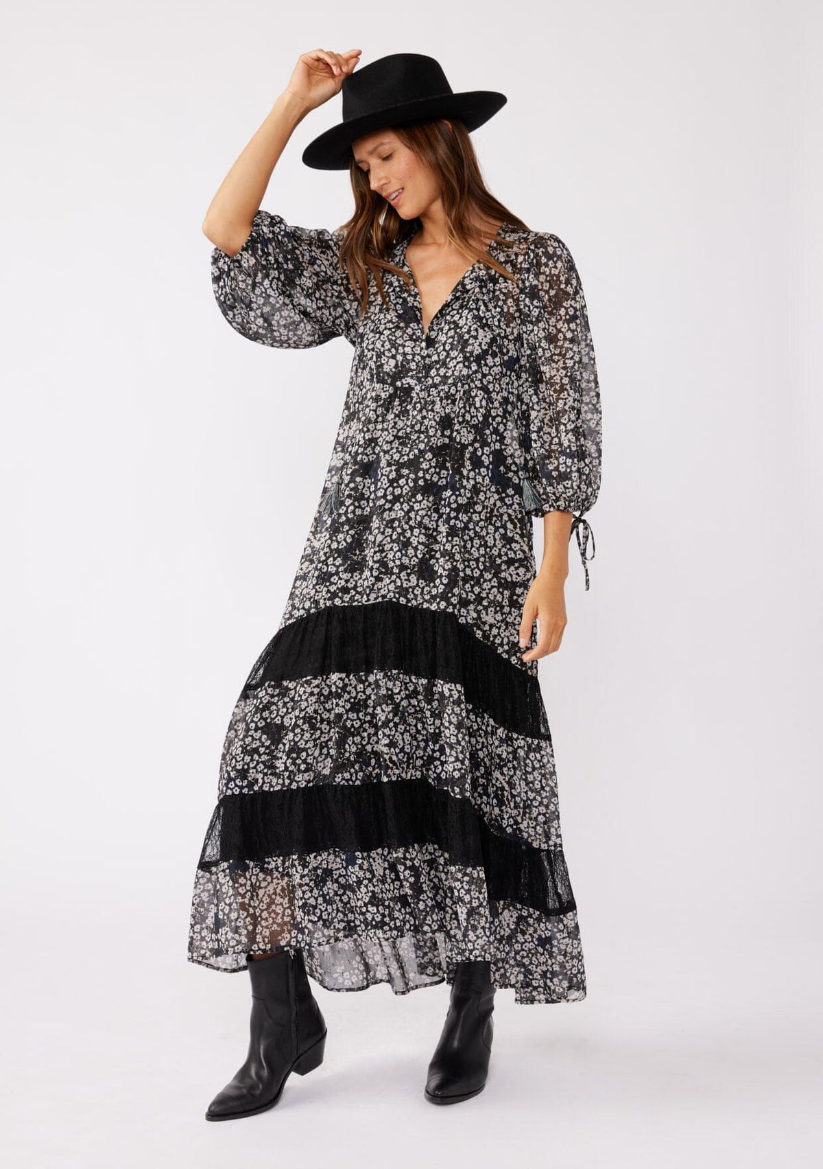 blue dress for baby girl Boho Black & Yellow Floral Maxi Dress