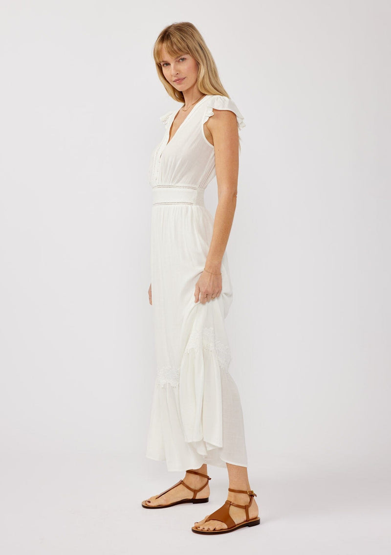 white flowy maxi dress boho Beata Ivory Pearl Boho Wedding Dress | Flowy Cotton Bridal Maxi Gown, One Size Plus