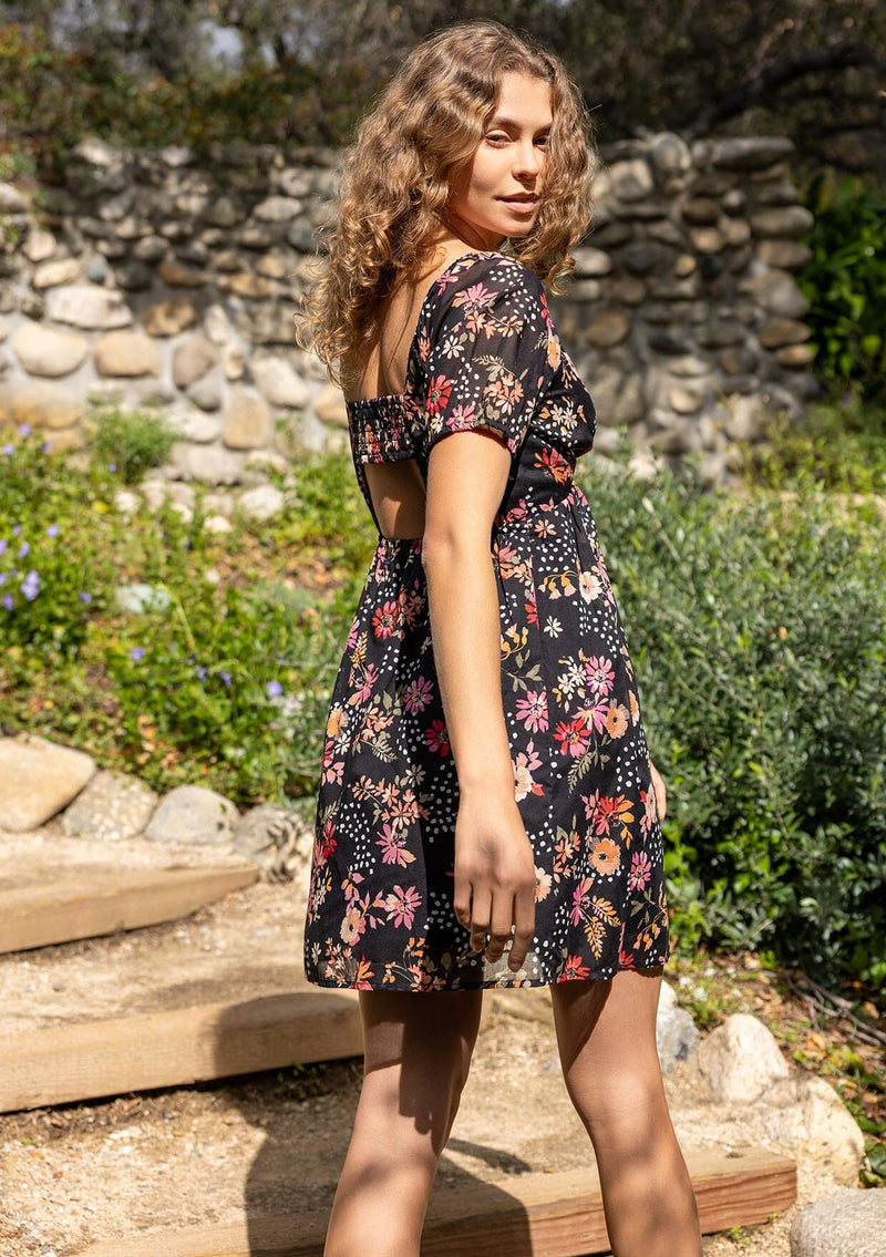 Garden Affair Puff Sleeve Mini Dress Black/Dusty Rose / L Garden Affair Puff Sleeve Mini Dress Black/Dusty Rose / L