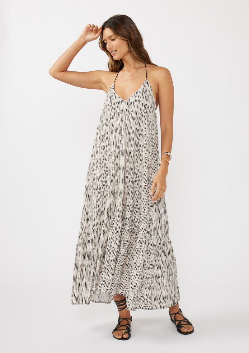 Mindy Backless Maxi Dress Natural/Black / S/M Mindy Backless Maxi Dress Natural/Black / S/M