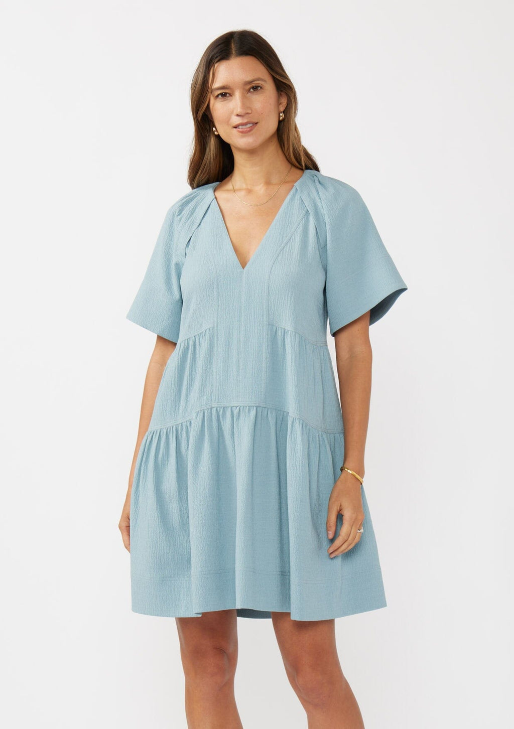 blue boho mini dress Boho Sequin Mini Dress: Flared Sleeve Beach Glam