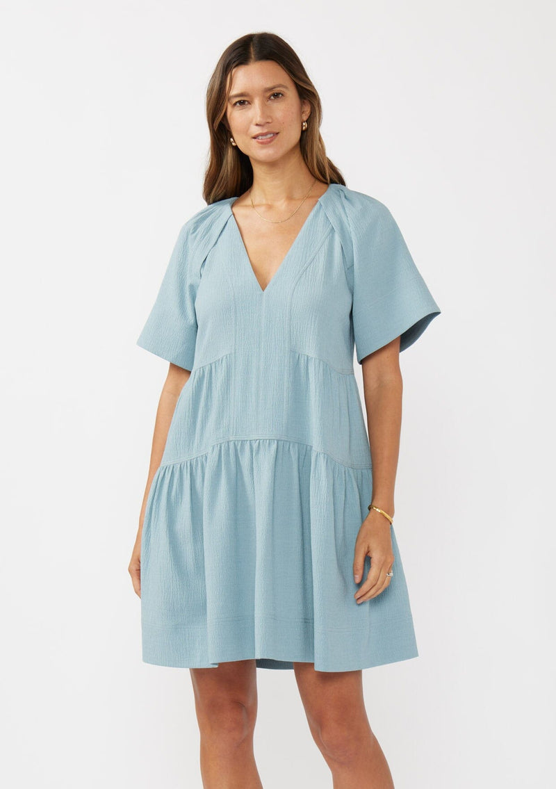 blue boho dress short * * * * * Blue Short Sleeve Tiered Dress Camp Willow