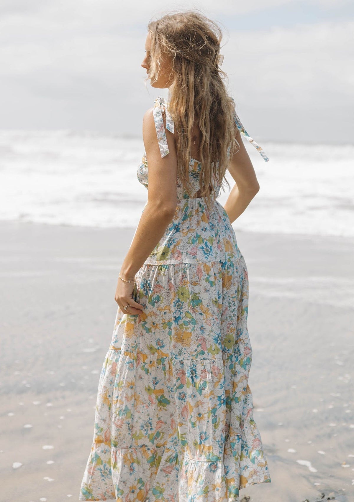 fitted lace wedding dress Floral Maxi Dress with Long Sleeves - Helena