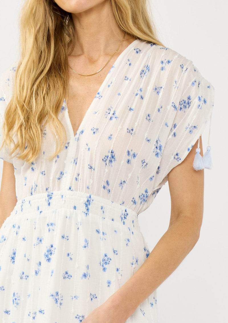 blue and white dress women's Women's Spring White & Blue Floral Maxi Dress