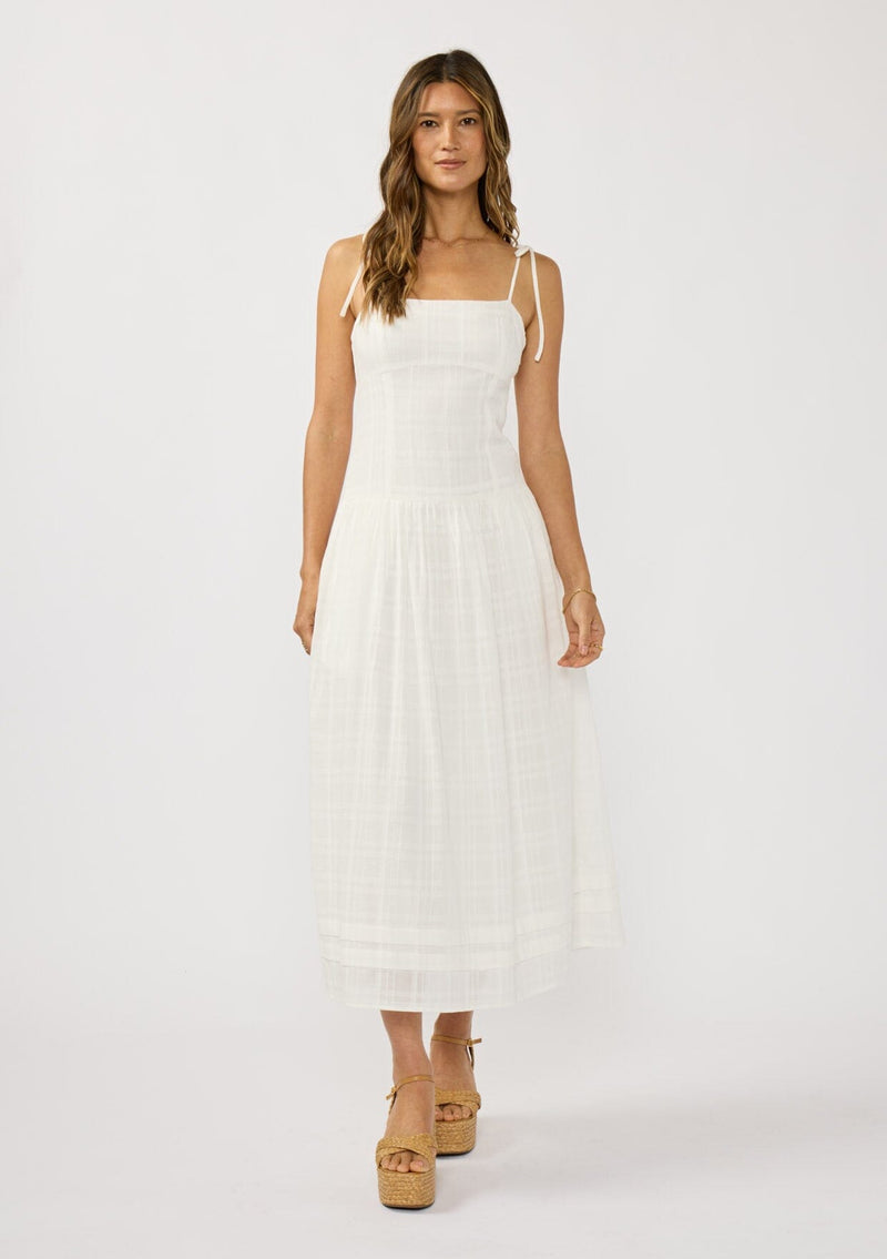 Women's White Cotton Plaid Maxi Dress
