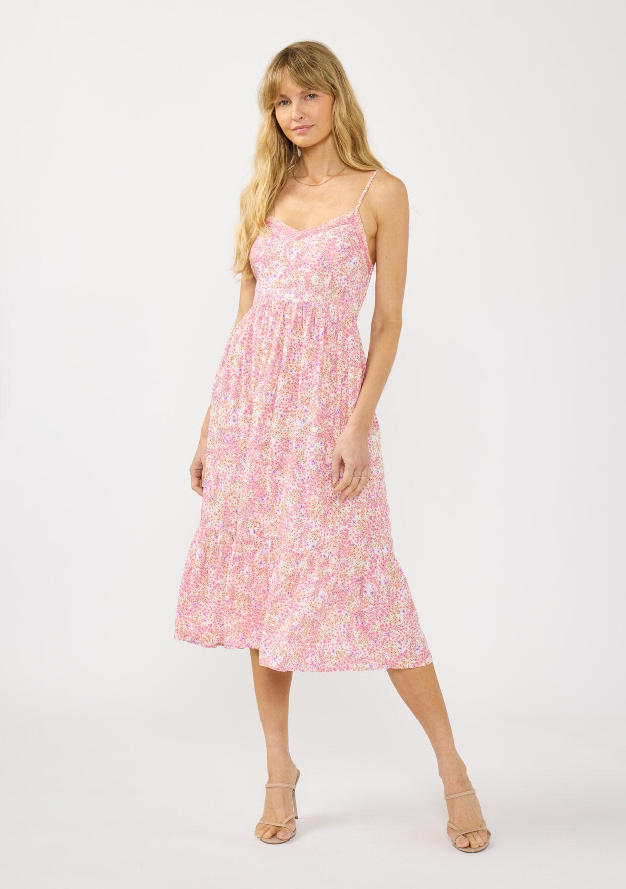 Women's Spring Pink Floral Midi Dress