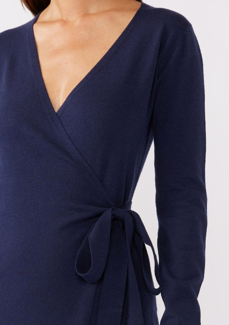 Women's Navy Midi Wrap Dress Sweater Dress LOVESTITCH