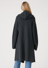 [Color: Pine] Lovestitch super cozy and warm dark green cocoon sweater coat with pockets and hood.