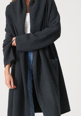 [Color: Pine] Lovestitch super cozy and warm dark green cocoon sweater coat with pockets and hood.