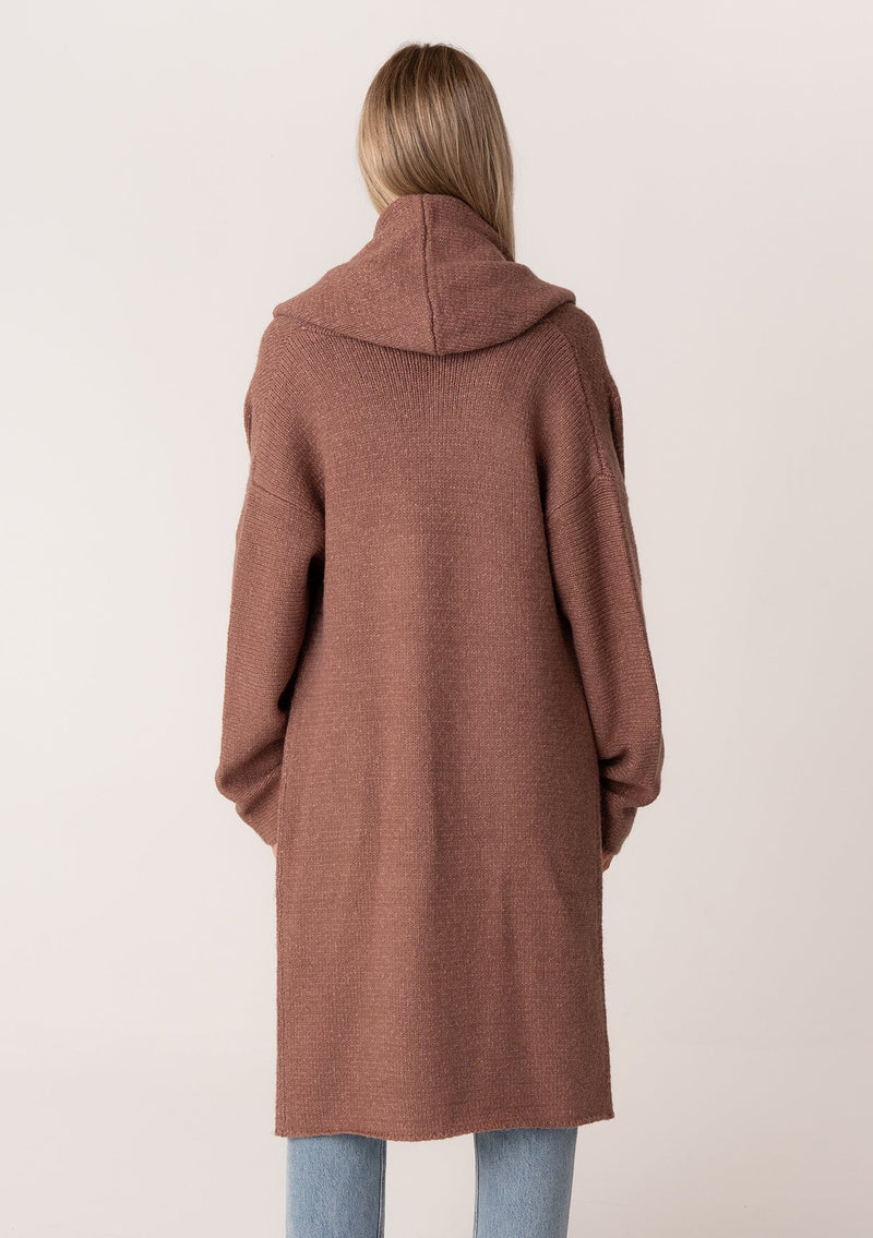[Color: Vintage Mauve] Lovestitch super cozy and warm dark mauve brown cocoon sweater coat with pockets and hood.