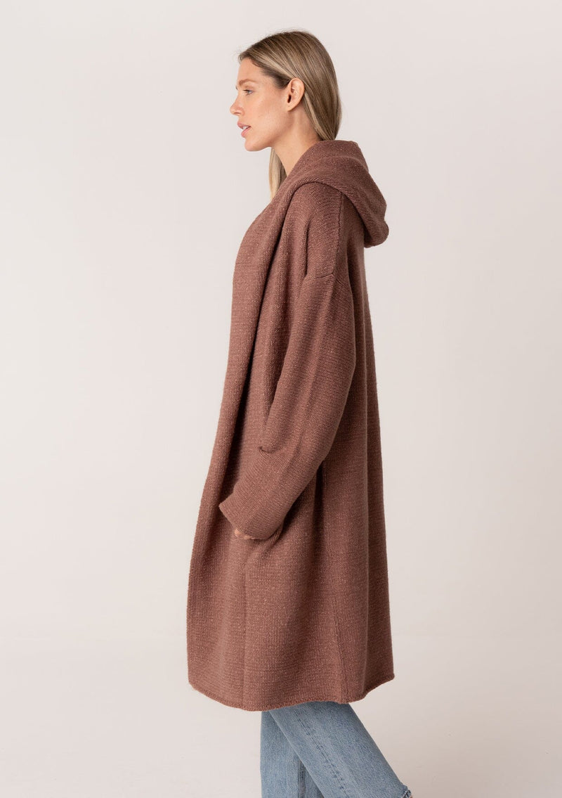 [Color: Vintage Mauve] Lovestitch super cozy and warm dark mauve brown cocoon sweater coat with pockets and hood.