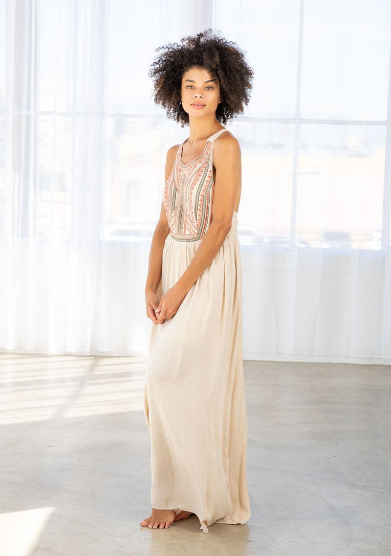 Women's Boho Embroidered Sleeveless Maxi Dress