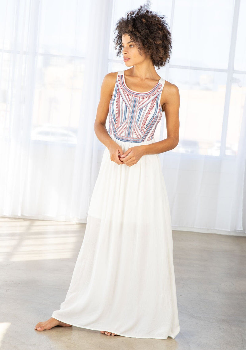 Women's Boho Embroidered Sleeveless Maxi Dress