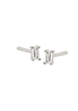 [Color: Silver/Clear:] Dainty .925 sterling silver with rhodium plated CZ clear baguette stud earrings. 