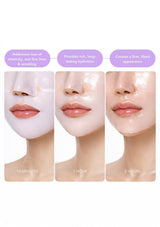 Before and after effects of a facial mask application on a person's face over time.