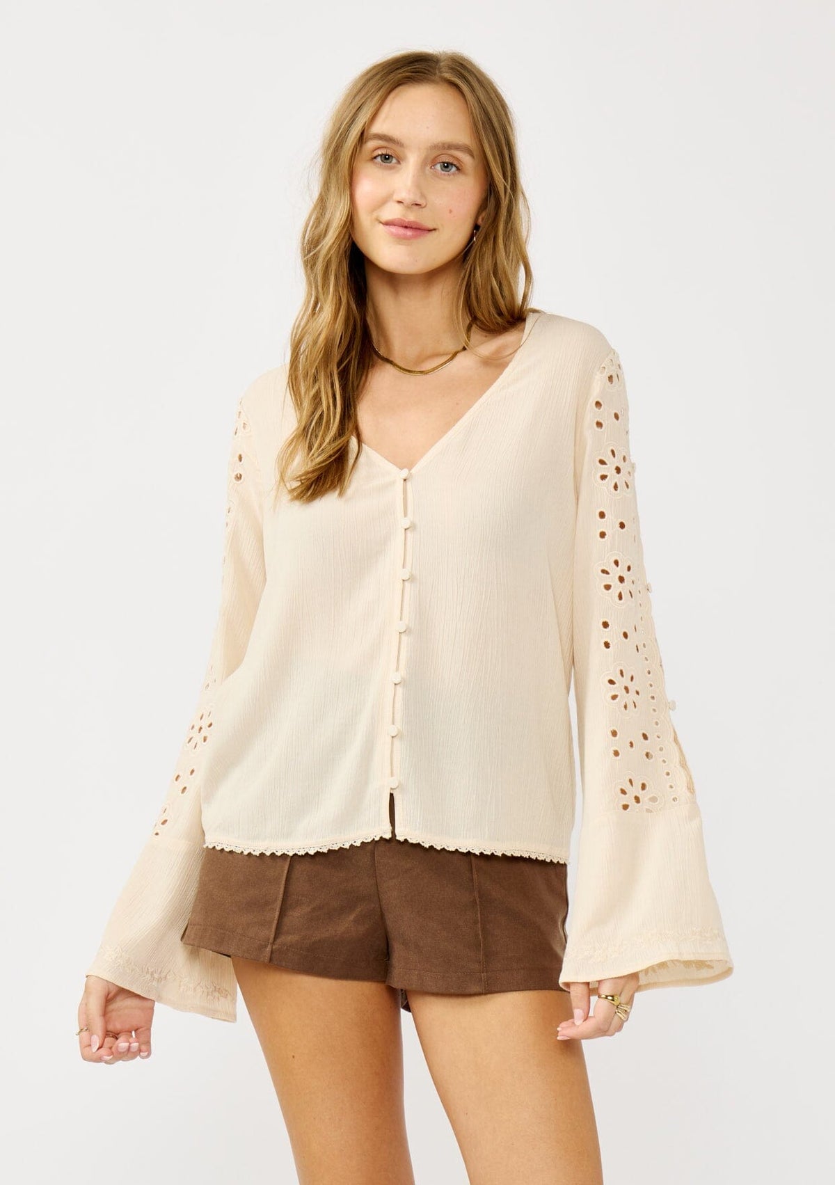 Women's Boho Split Sleeve Eyelet Top | LOVESTITCH