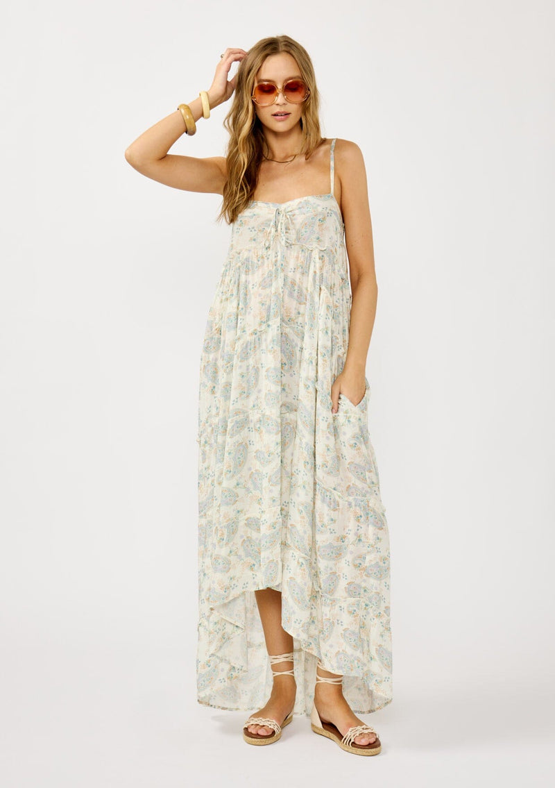 Del Mar Paisley Maxi Dress Vanilla/Dusty Purple / L
