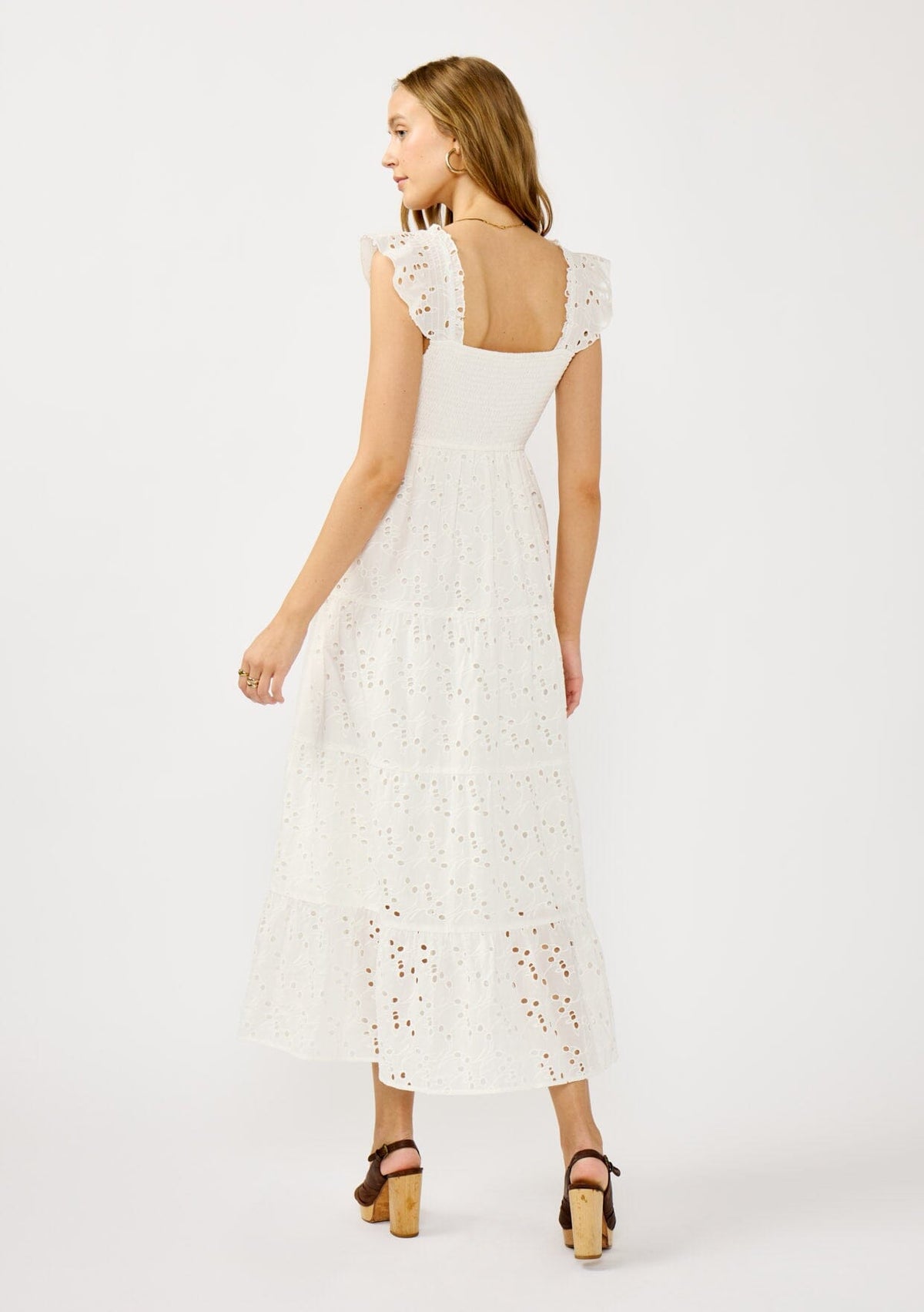 slim fit dress slacks Women's White Cotton Embroidered Eyelet Maxi Dress