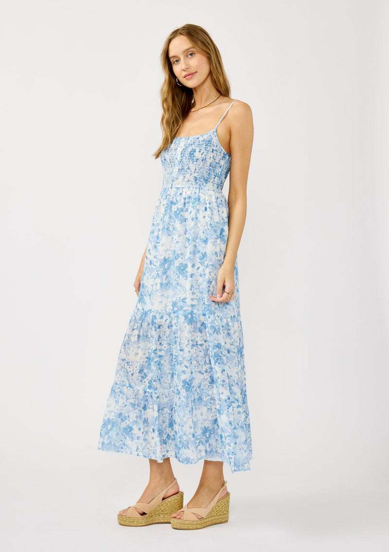 Women's Boho Blue & White Floral Smocked Maxi Dress | LOVESTITCH Women's Boho Blue & White Floral Smocked Maxi Dress | LOVESTITCH