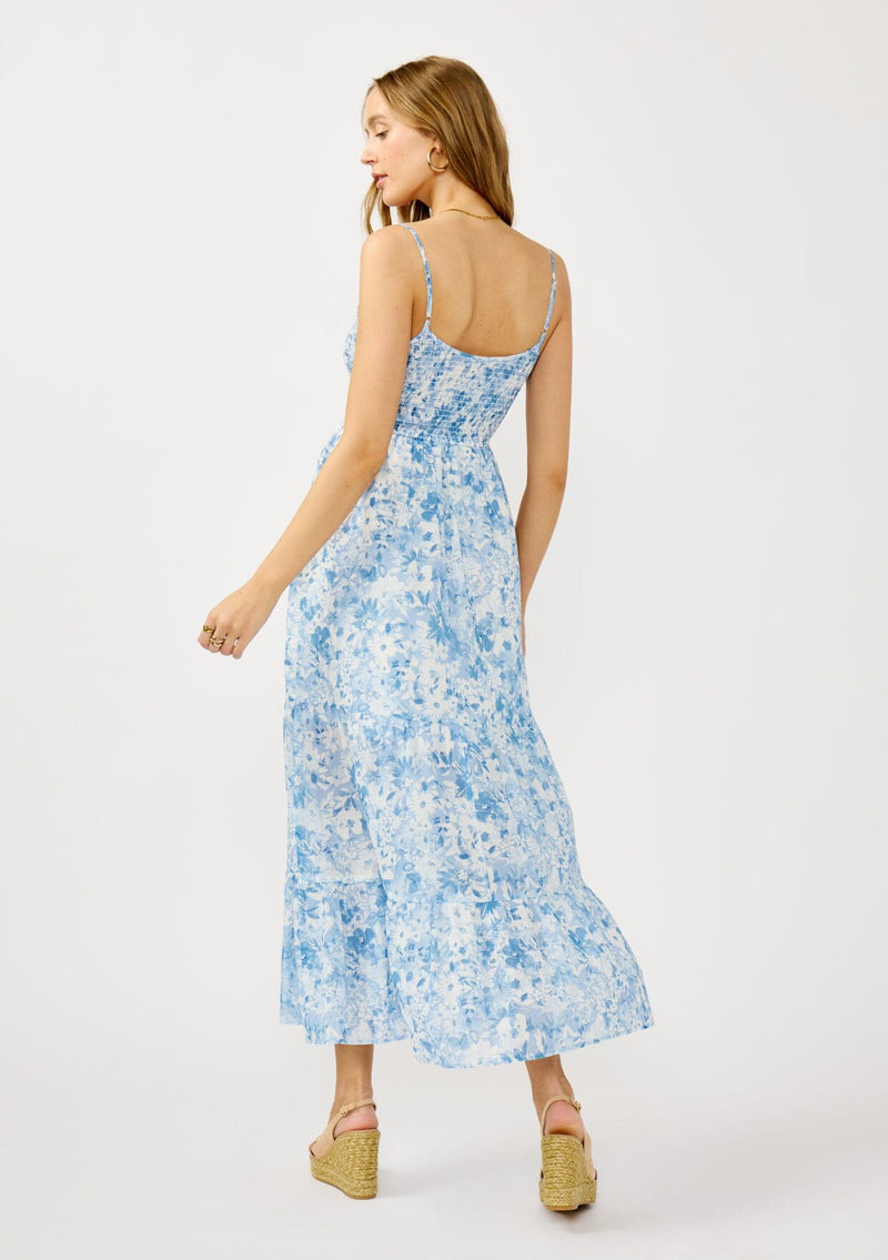 Women's Boho Blue & White Floral Smocked Maxi Dress | LOVESTITCH Women's Boho Blue & White Floral Smocked Maxi Dress | LOVESTITCH