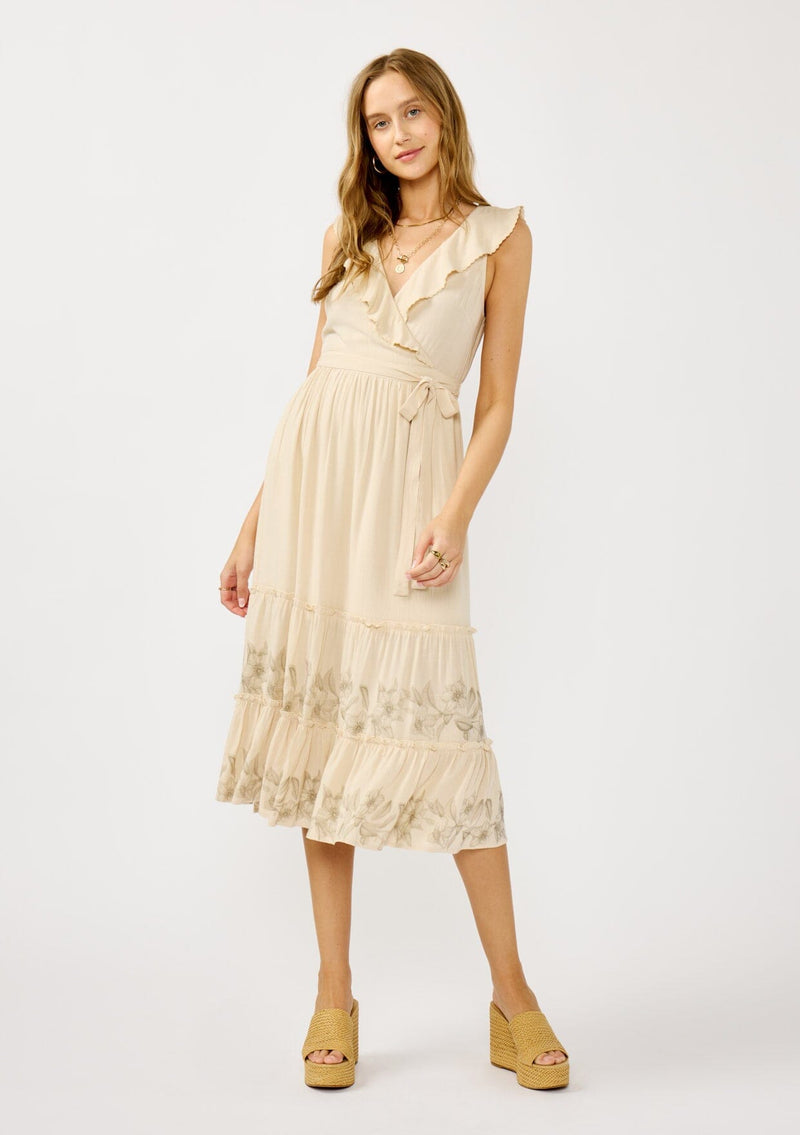 Sarina Ruffle Midi Dress Stone/Grey / S Sarina Ruffle Midi Dress Stone/Grey / S
