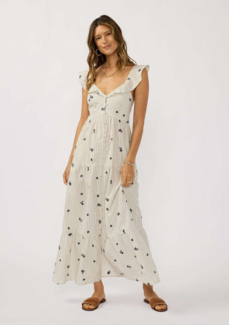 Maribel Embroidered Maxi Dress Natural/Grey / S