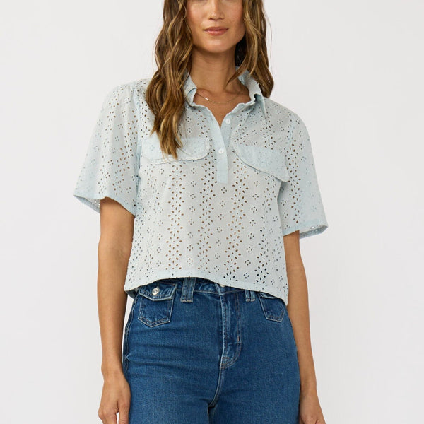 Women's Cropped Embroidered Eyelet Shirt | LOVESTITCH