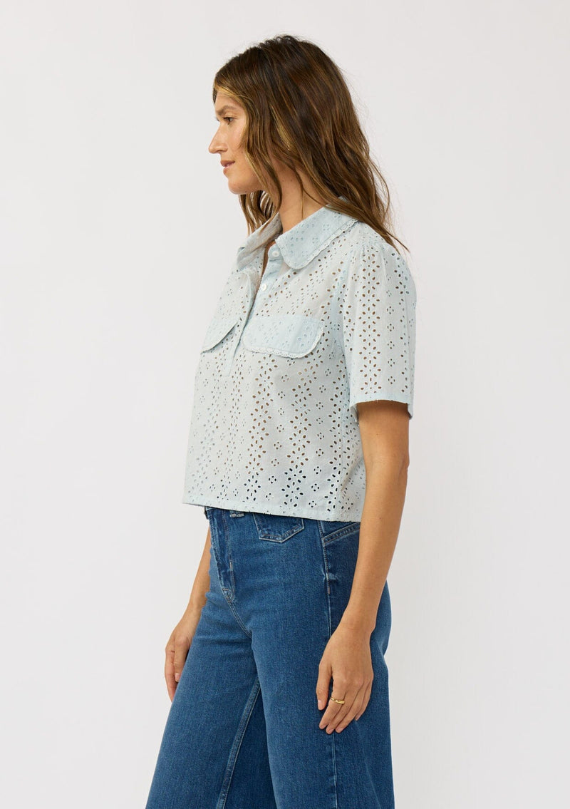Women's Cropped Embroidered Eyelet Shirt | LOVESTITCH