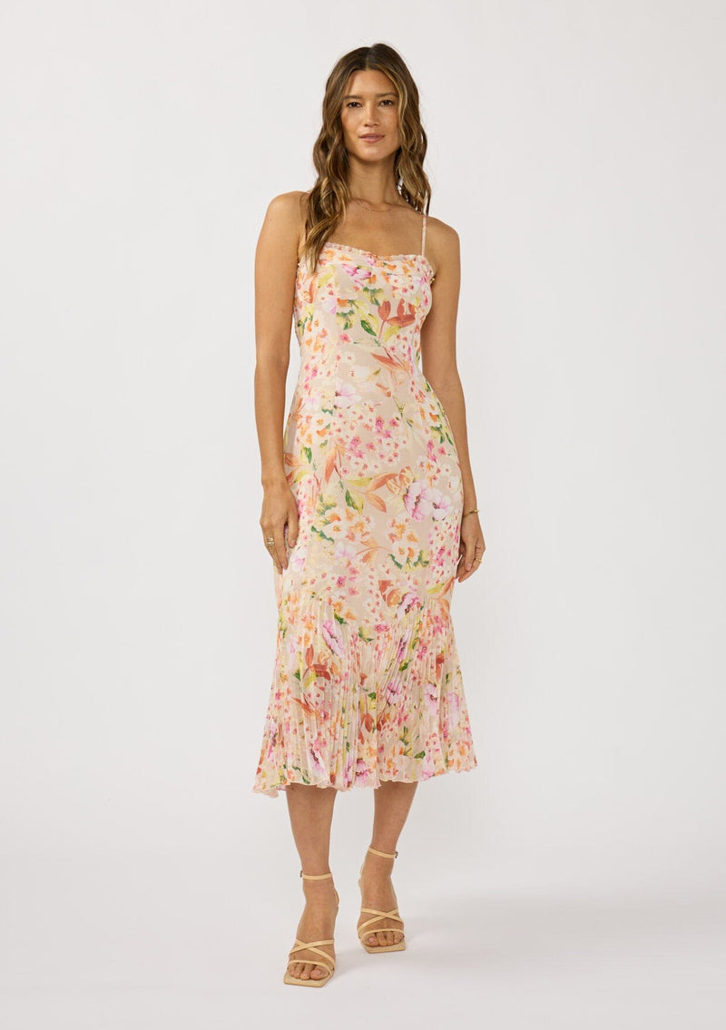 pink floral pleated dress Pink Floral Print Cotton Pleated Shirt Dress - Midi Dress