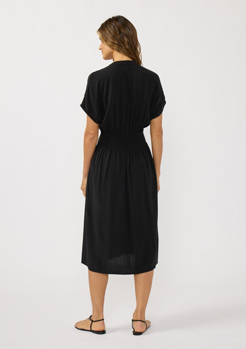 black midi dress buttons Leena Black Button Front Belted i Dress - XS Size - Women's Dresses
