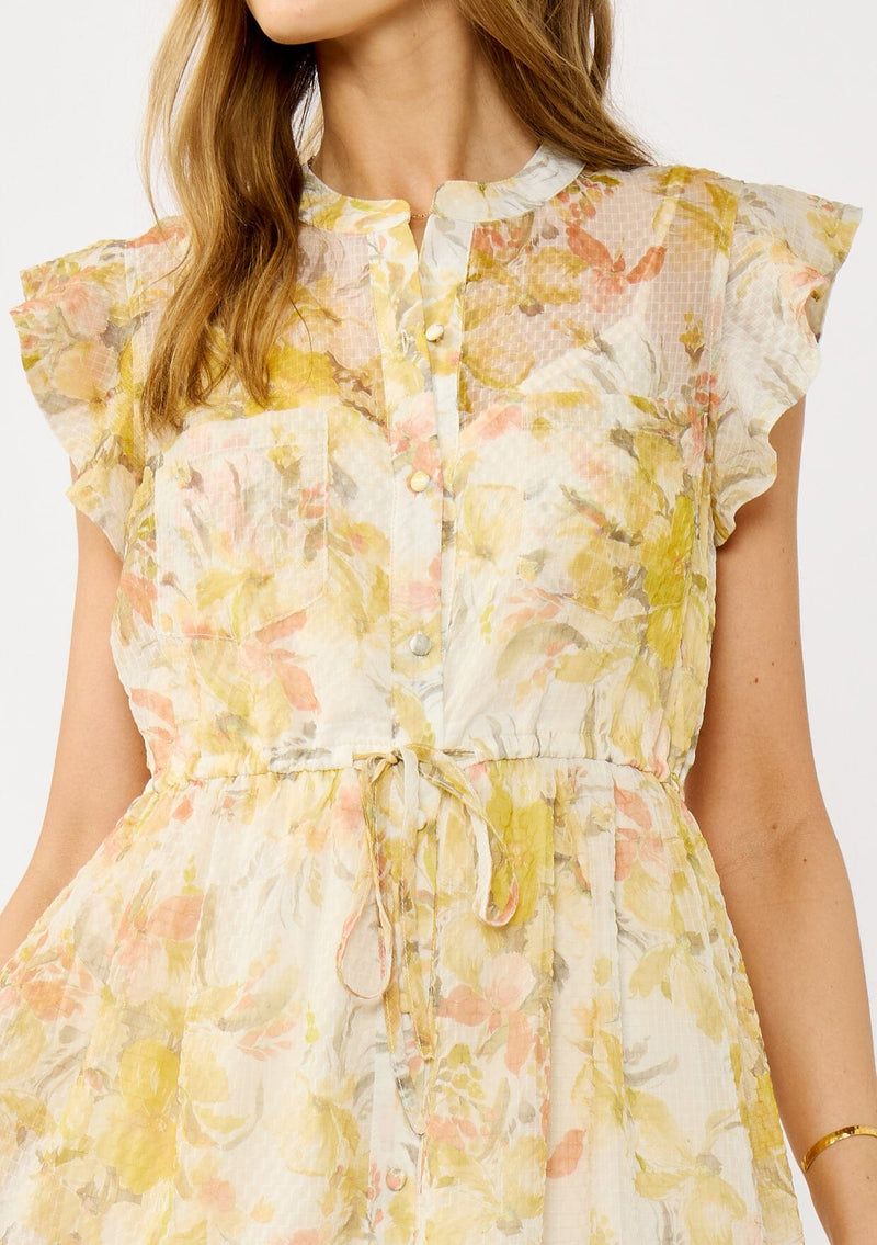 Women's Yellow Floral Button Front Midi Dress | LOVESTITCH Women's Yellow Floral Button Front Midi Dress | LOVESTITCH