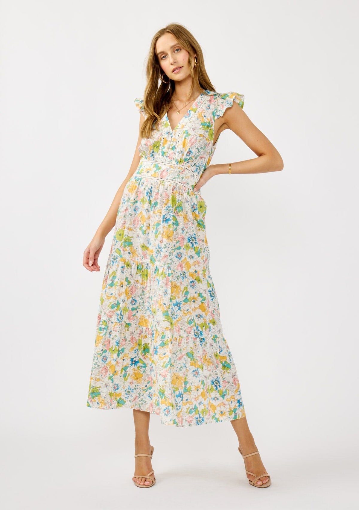 Boho Clothing Leach Botanical Print Maxi Dress Fallen Dress In Ivory With  Jade Floral By Keepsake