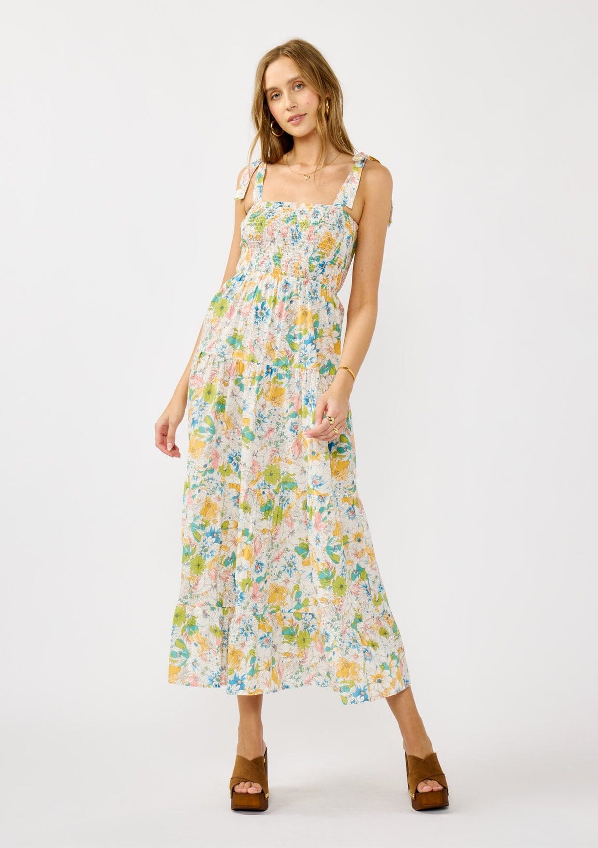 Morning Meadow Smocked Maxi Dress Natural/Dusty Coral / Xs