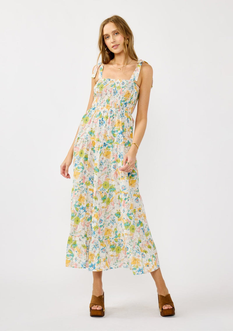 Morning Meadow Smocked Maxi Dress Natural/Dusty Coral / XS Morning Meadow Smocked Maxi Dress Natural/Dusty Coral / XS