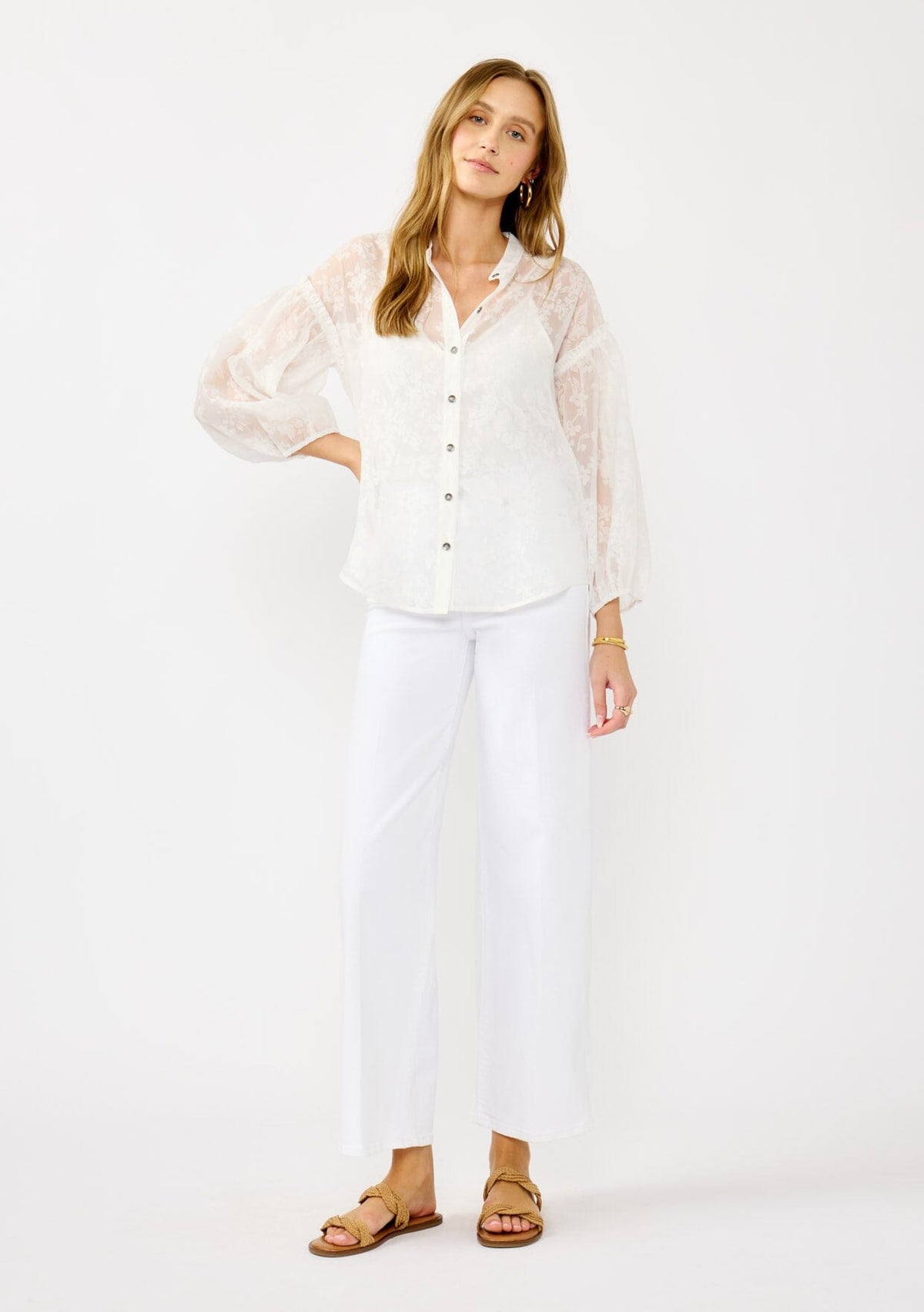 Women's Floral Sheer Button Front Blouse | LOVESTITCH