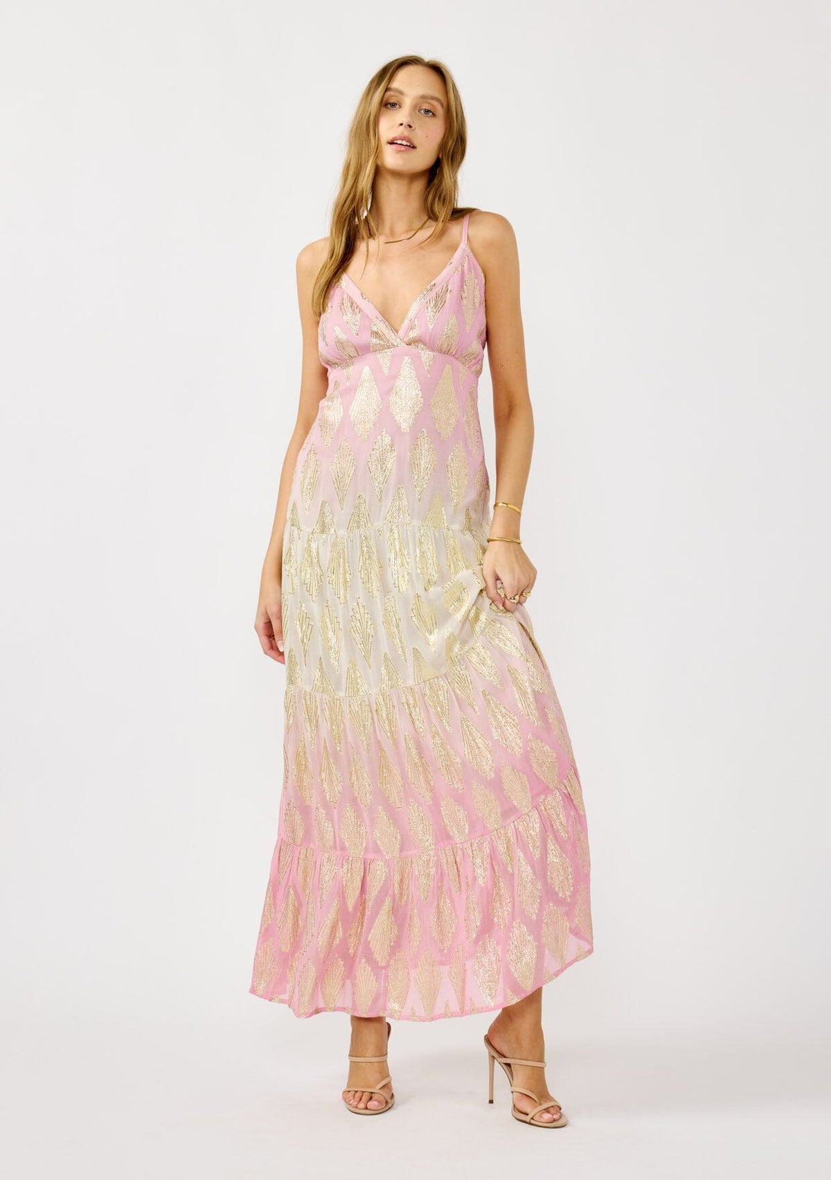 gold and pink maxi dress Baltic Born Womens Muse Sequin Maxi Dress | Rose Gold