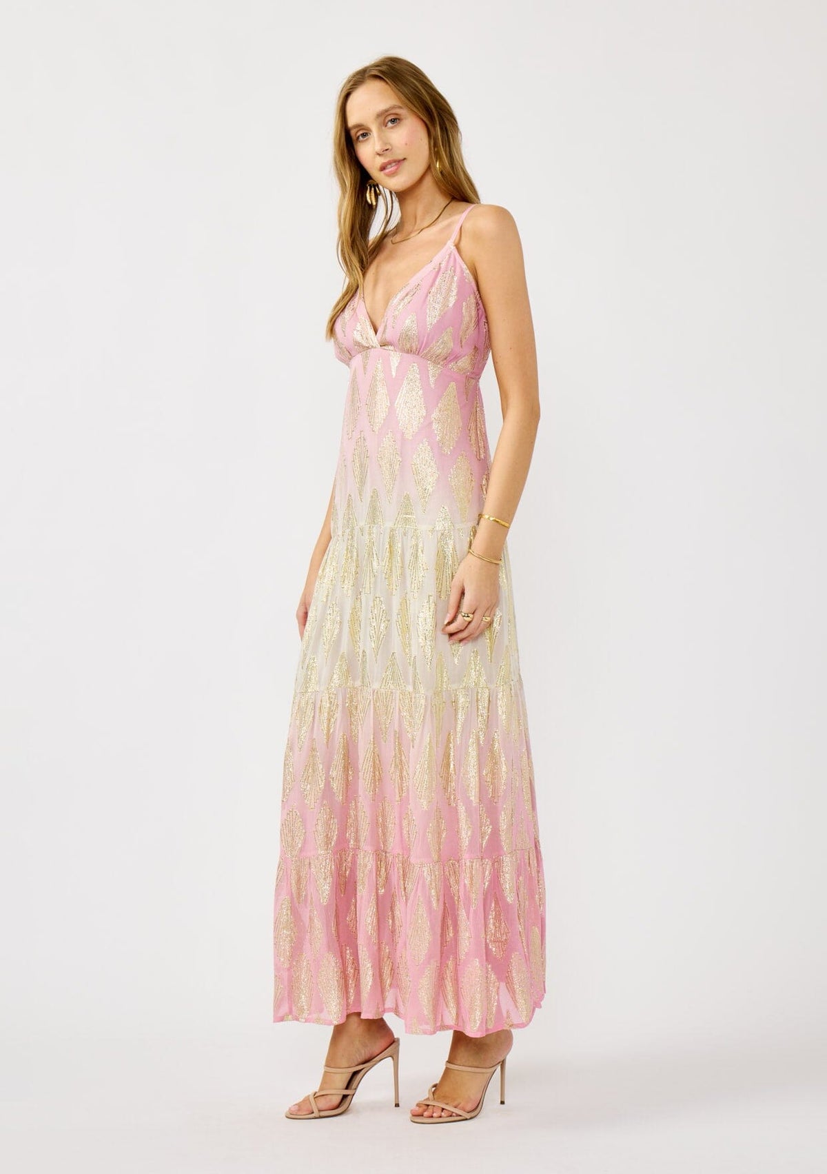 Shimmer Spell Maxi Dress Pink/Gold / M Shimmer Spell Maxi Dress Pink/Gold / M