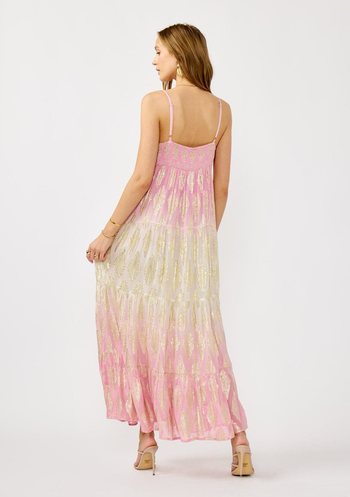 Shimmer Spell Maxi Dress Pink/Gold / M