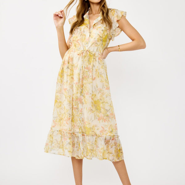 estelle midi dress Estelle Floral Midi Dress Ivory/Mustard / L