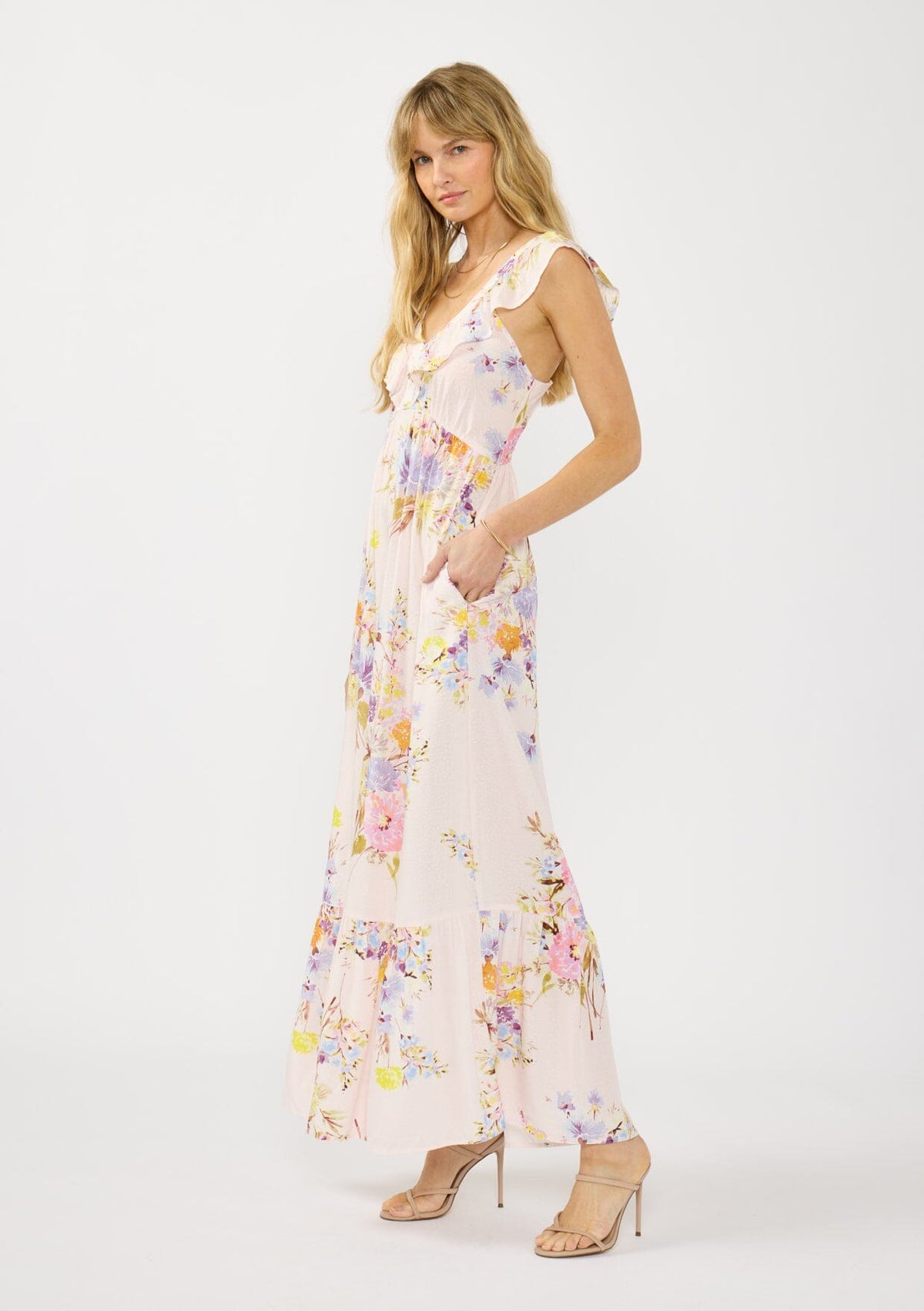 knee length dresses for ladies A Line/Princess V-Neck Long Sleeves Floor Length Floral Mother of the main image 1