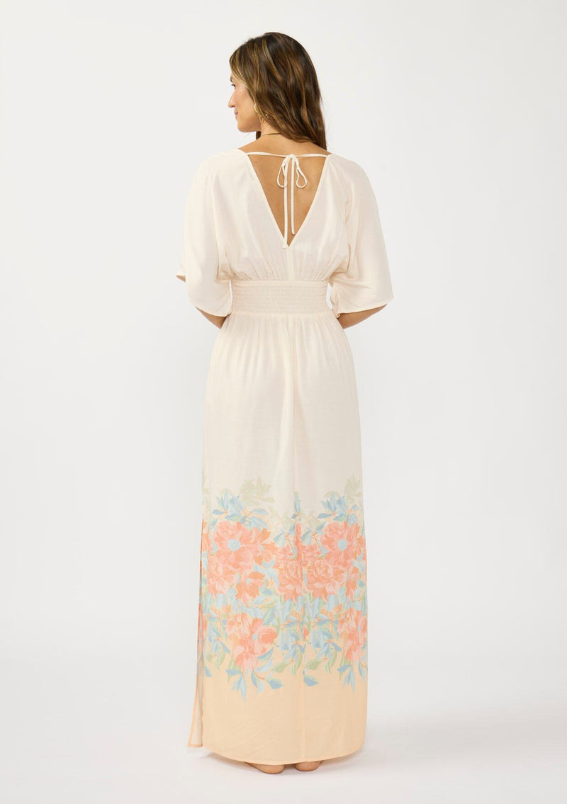 elegantly inclined cream and coral floral print wrap maxi dress Lovely Cream Floral Print Dress - Wrap Dress - Maxi Dress