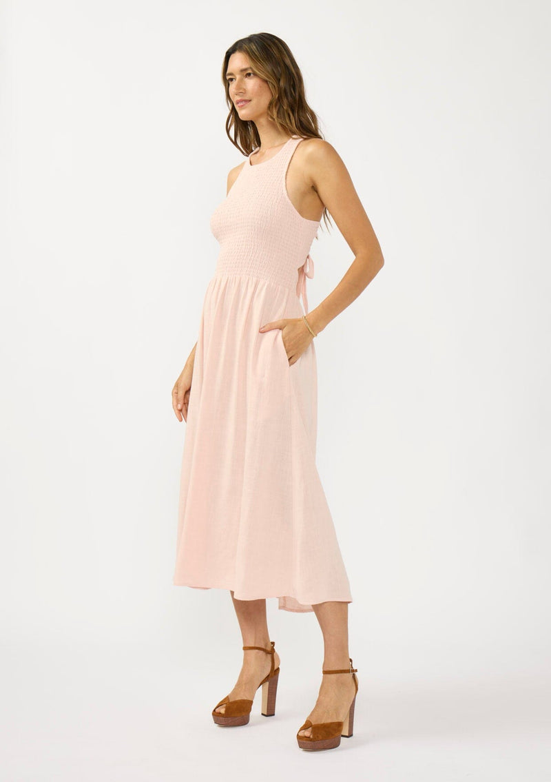 smocked midi dress Women's Boho Sleeveless Smocked Midi Dress