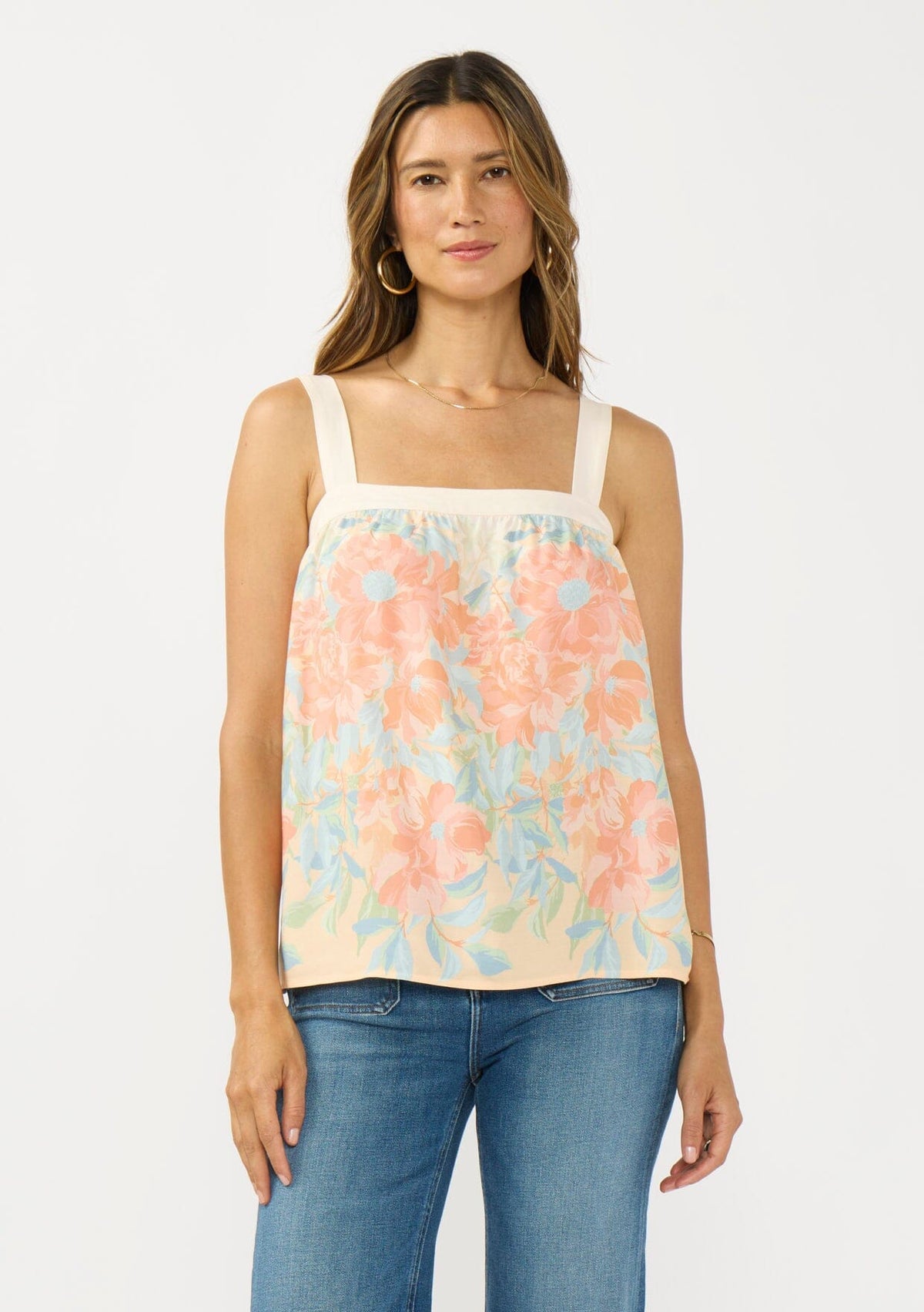 Women's Flowy Coral Floral Tank Top | LOVESTITCH