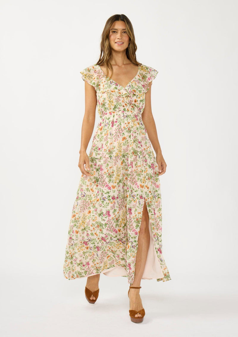 slim fit dress slacks Women's Pink & Green Floral Maxi Dress