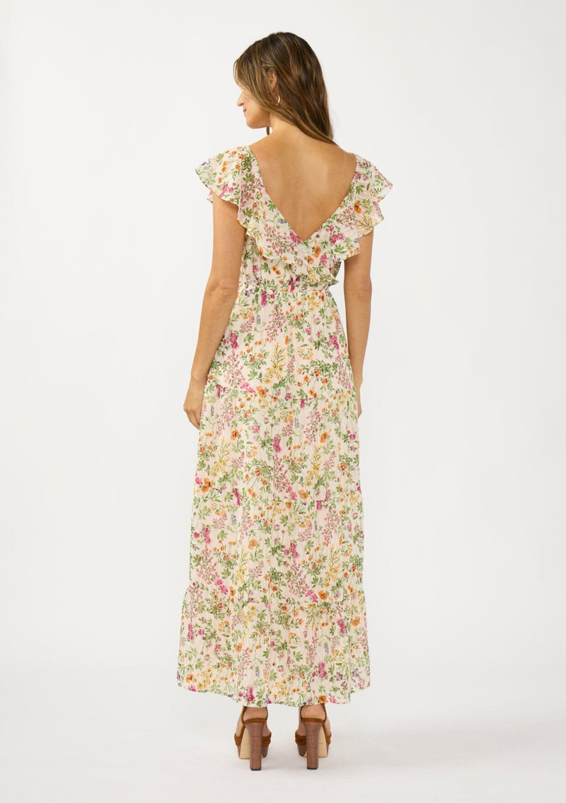 strapless open back dress Women's Pink & Green Floral Maxi Dress
