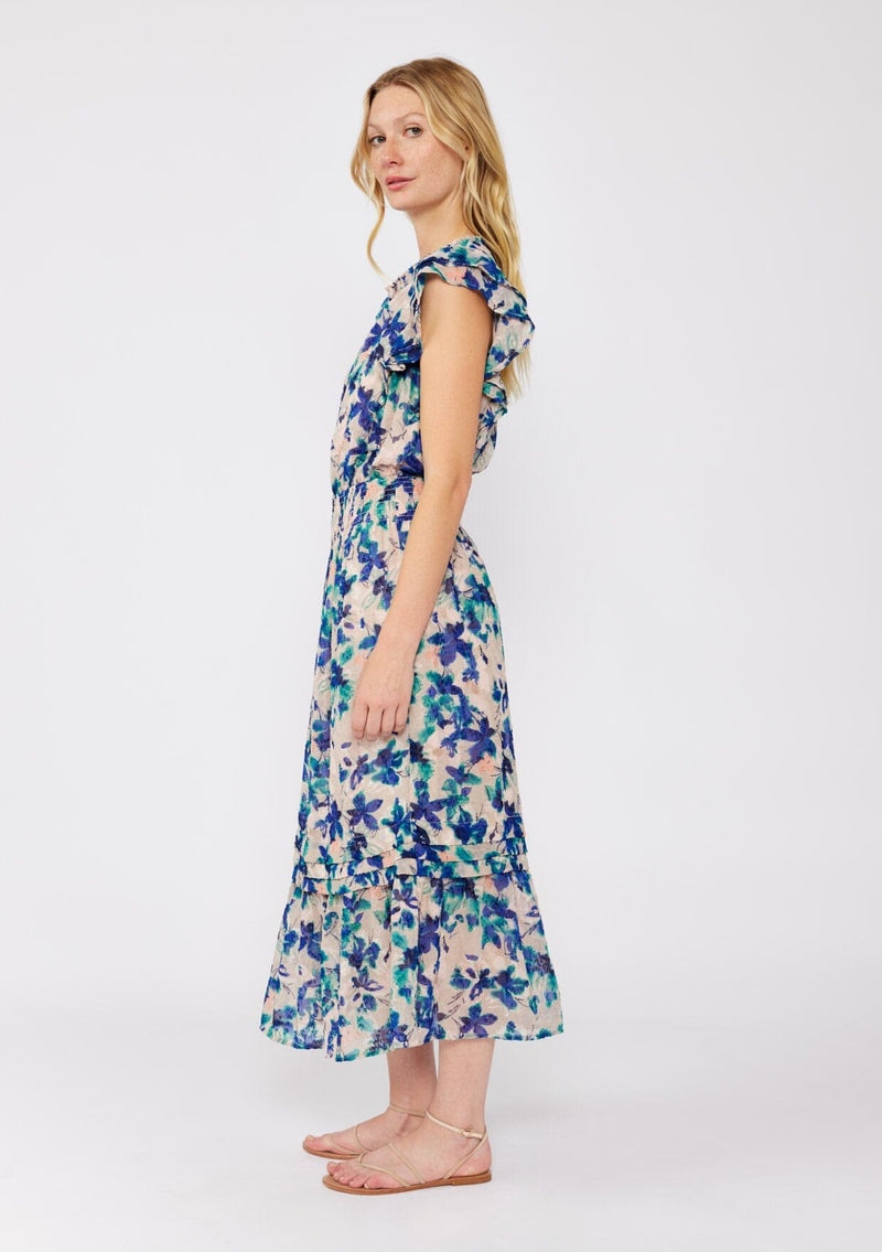 Serene Floral Midi Dress Natural/Teal / S Serene Floral Midi Dress Natural/Teal / S