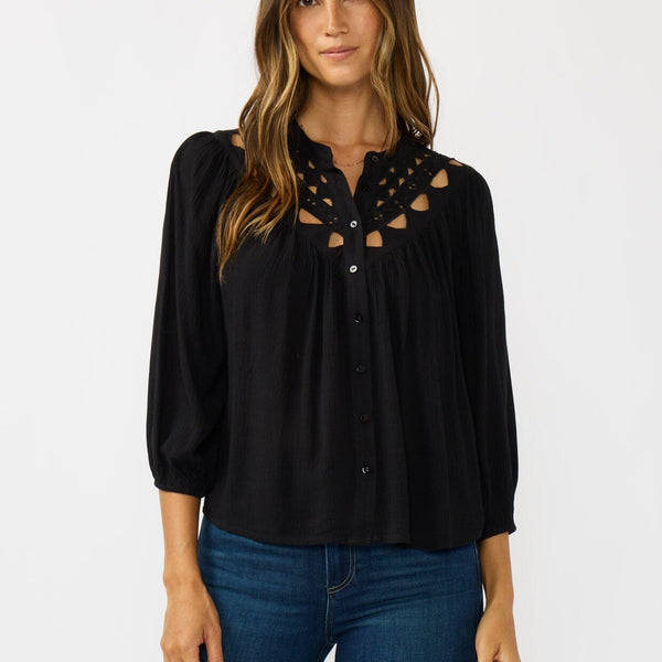 Women's Black Cutout Boho Top | LOVESTITCH