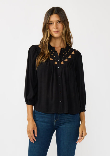 Women's Black Cutout Boho Top | LOVESTITCH